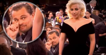 Esta es la graciosa cara de susto que Leonardo DiCaprio puso al ver a Lady Gaga en los Globos de Oro 2016