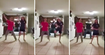 Este padre trolleo a sus hijas de una manera épica ¡Se coló en un vídeo y bailó mucho mejor que ellas!