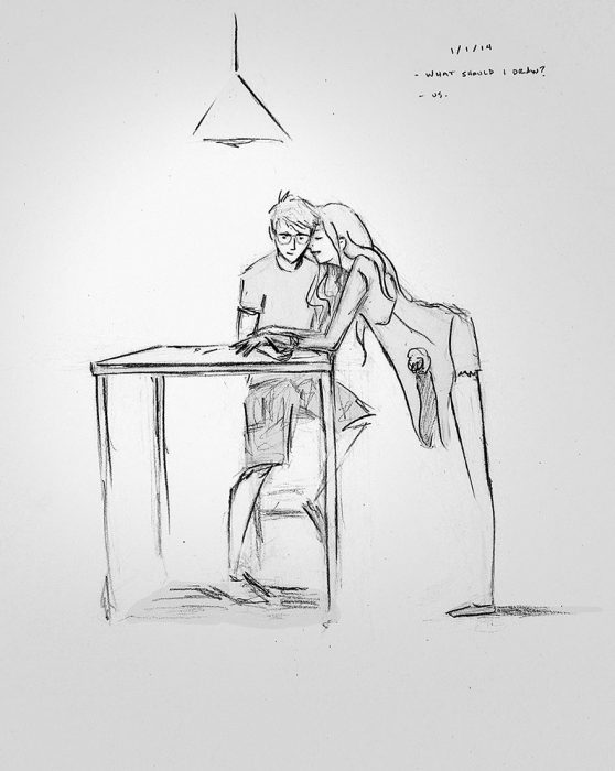 dibujo de pareja él dibujando