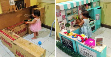 Esta madre creó una mini cocina con cajas para su pequeña hija ¡El resultado es increíble!