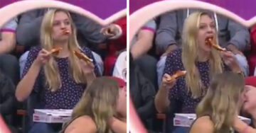 Esta chica y su pizza frente a la Kiss Cam demuestran que el amor verdadero ¡Existe!
