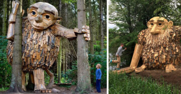 Artista esconde gigantes de madera y convierte bosque en un cuento de la vida real