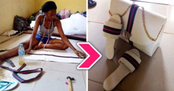 Chica nigeriana elabora bolsos y zapatos a mano; su talento le ayuda a superar crisis económica