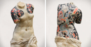 Artista italiano hace que esculturas clásicas lleven tatuajes criminales y el contraste es impresionante
