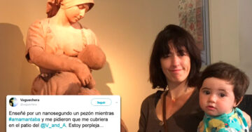 Le piden que se cubra mientras amamanta en un museo; en respuesta posa junto a esculturas desnudas