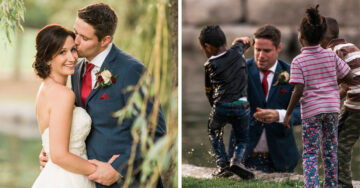 Se convierte en héroe durante la sesión de fotos de boda; salva a un niño de ahogarse en el lago
