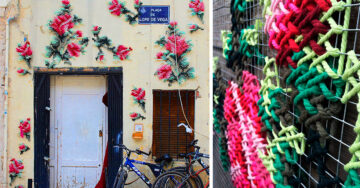 Artista decora Madrid con flores de crochet; su innovadora idea es conocida como ‘arquicostura’