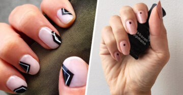 10 Manicuras que combinan el color rosa neutro con diseños en negro para tus uñas