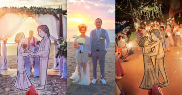 Cambió sus fotos de boda por dibujos animados de él y su novia; el resultado es adorable