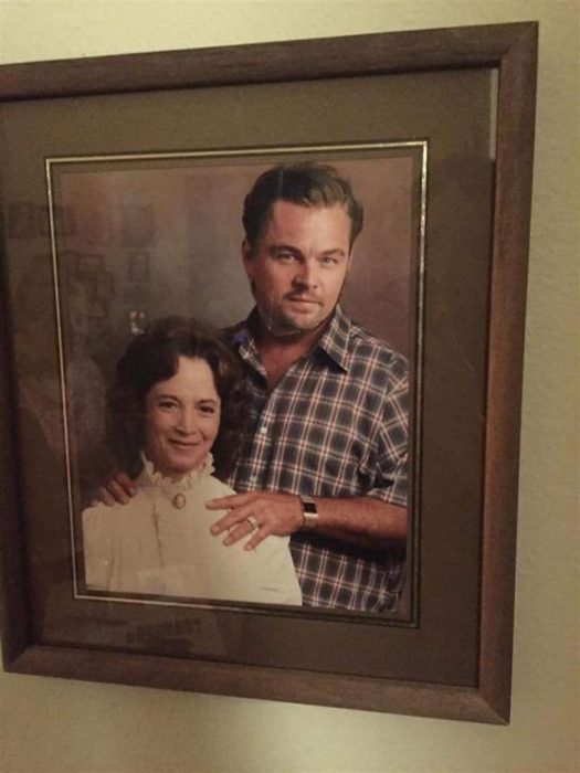 Foto de abuelos con cara de Leonardo DiCaprio encima de la cara del abuelo