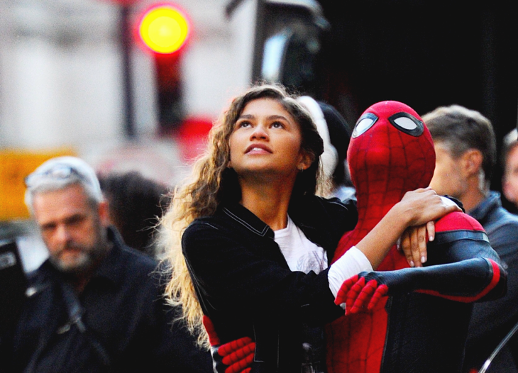 Tom Holland and Zendaya embraced, scene from the movie Spider-Man: Far from home