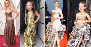 Madre e hija recrean vestidos de celebridades usando material reciclado