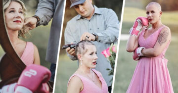 Su esposo le afeita el cabello para sesión de fotos que muestra su lucha por la vida