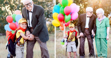 Abuelitos de 90 años con su nieto en una sesión al estilo ‘Up’ de Disney