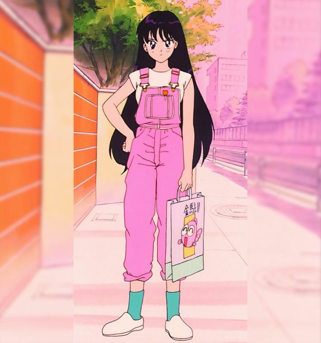 Moda de Sailor Moon; Rei, Marte, con overol rosa
