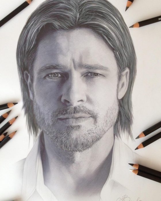 Dibujo hiperrealista de la artista litvinalena, Brad Pitt 