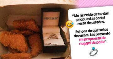 Mujer recibe anillo de compromiso dentro de una caja de nuggets