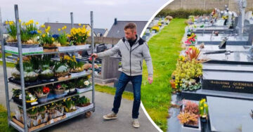 Joven cierra su tienda de flores y decora el cementerio con las que no vendió