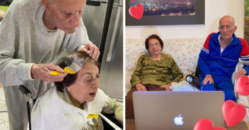 Abuelito tiñe el cabello de su esposa para que se sienta bonita