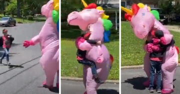 Abuelita se disfraza de unicornio para poder abrazar a sus nietos