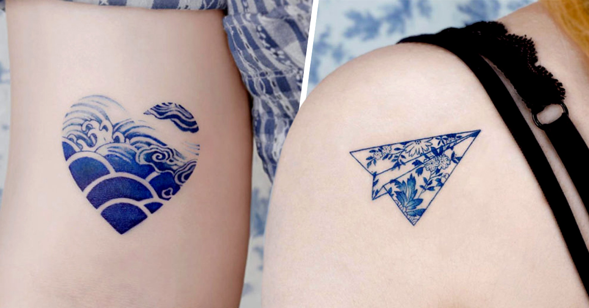 Delft Blue, tatuajes que parecen porcelana pintada de azul