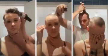 Rasura su cabeza en apoyo a su novia con alopecia y conmueve en redes