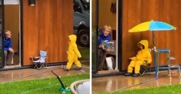 Niño visita diariamente a su abuelita para leer un cuento desde el jardín