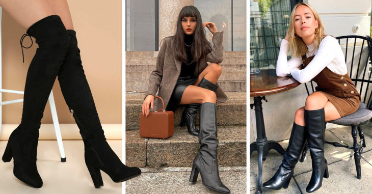 Cerca de botas de mujer negras. botas de cuero con estilo para mujer de  moda.