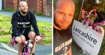 Pedalea cientos de kilómetros en la bici de su hija para recaudar fondos