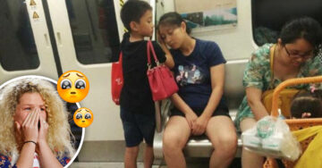 ¡Conmovedor! Niño pone sus manos como almohada para que su mamá descanse en el metro