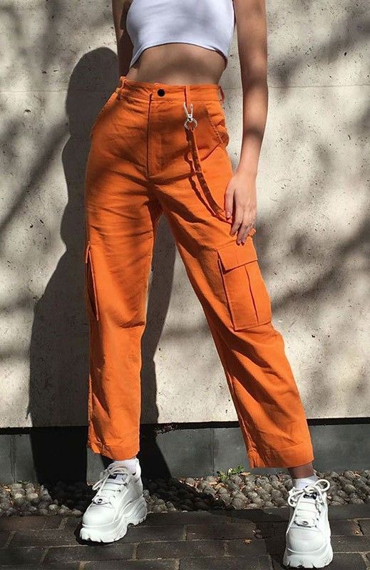 Women Orange Patterned Baggy Pants with Draped