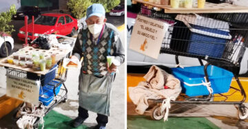 Abuelito vende gelatinas junto a su perro para pagar la cirugía de su nieto