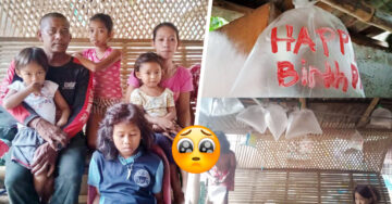 Niños usan bolsas como globos para celebrar el cumpleaños de su padre