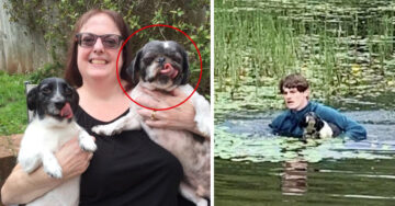 Joven que no sabía nadar se lanzó a un lago para salvar a un perrito que casi se ahoga