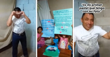 Papá se emociona hasta las lágrimas al recibir su primer pastel de cumpleaños en toda su vida