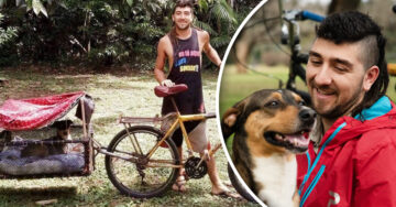 Repartidor modificó su bicicleta para poder estar siempre con el perrito que rescató