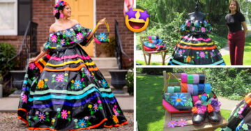 Creó un vestido de graduación con cinta adhesiva inspirado en la cultura mexicana