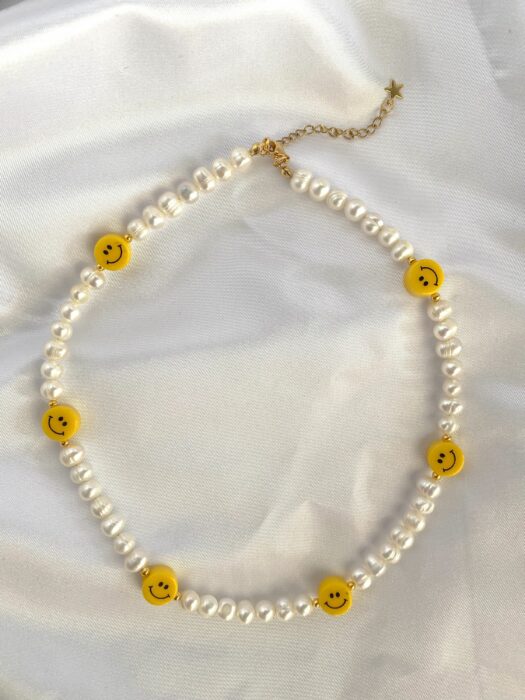 pearl necklace with smiley faces
