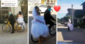 ¡Un acto de amor! Papá lleva a su hija al altar en bicicleta para recordar cuando era pequeña