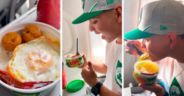 Joven se vuelve viral por comer buebito con arroz en pleno vuelo; ¡su mamá lo cocinó!