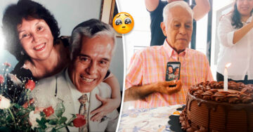 Abuelito apaga las velas junto a la foto de su esposa; es su primer cumple sin ella