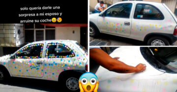 ¡Solo quería sorprenderlo! Chica arruina el coche de su esposo al llenarlo con Post-It