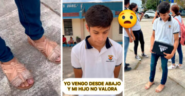 Papá manda a su hijo en huaraches a la escuela por burlarse de los tenis de su compañero