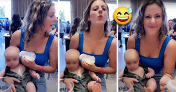 ¡Distraída nivel…! Mamá es captada dándole el biberón a su bebé en la oreja