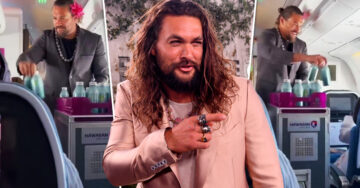 ¡Aerohermoso! Jason Momoa sorprende a pasajeros de un avión vestido de sobrecargo