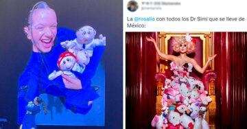 Lanzan peluches del Dr. Simi a Rosalía en su concierto y ella los recibió feliz