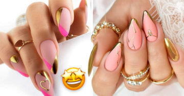 14 Hermosas ideas para llevar una manicura rosa y dorado con glamour