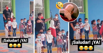 ¡Es una joyita! Niños saludan de manera literal durante ceremonia de honores a la bandera