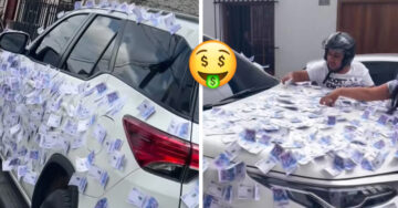 ¡El carro de la suerte! Coche suelta billetes mientras pasea por las calles de Colombia