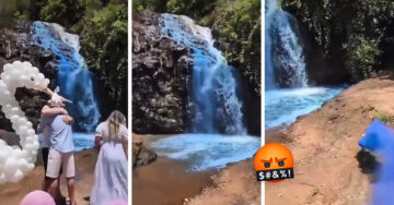 Fiesta de revelación tiñe una cascada de azul y dañaron el ecosistema; autoridades investigan